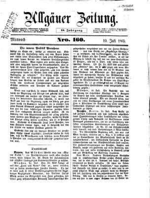 Allgäuer Zeitung Mittwoch 19. Juli 1865