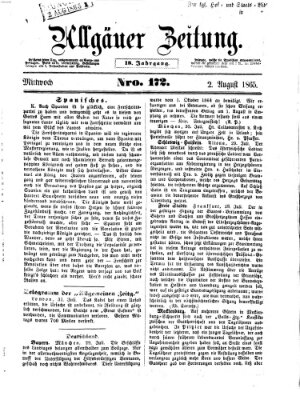 Allgäuer Zeitung Mittwoch 2. August 1865