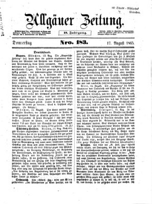 Allgäuer Zeitung Donnerstag 17. August 1865