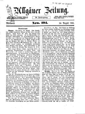 Allgäuer Zeitung Wednesday 30. August 1865
