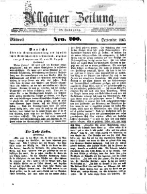 Allgäuer Zeitung Mittwoch 6. September 1865