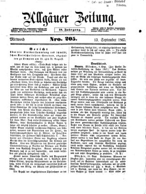 Allgäuer Zeitung Mittwoch 13. September 1865