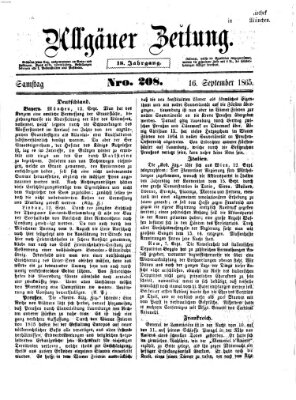 Allgäuer Zeitung Samstag 16. September 1865