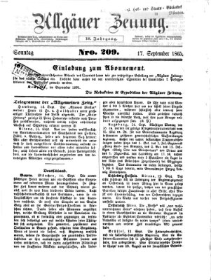 Allgäuer Zeitung Sonntag 17. September 1865