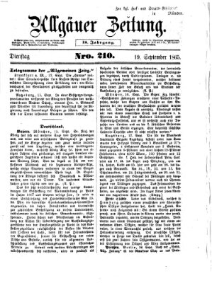 Allgäuer Zeitung Dienstag 19. September 1865