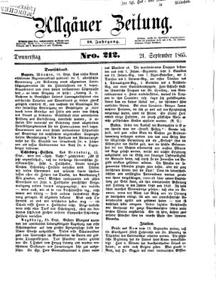 Allgäuer Zeitung Donnerstag 21. September 1865