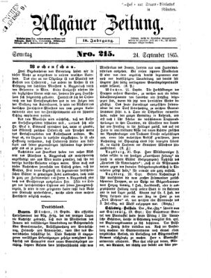 Allgäuer Zeitung Sonntag 24. September 1865