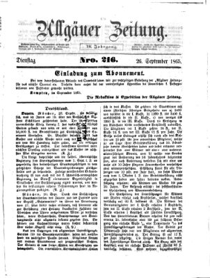 Allgäuer Zeitung Dienstag 26. September 1865