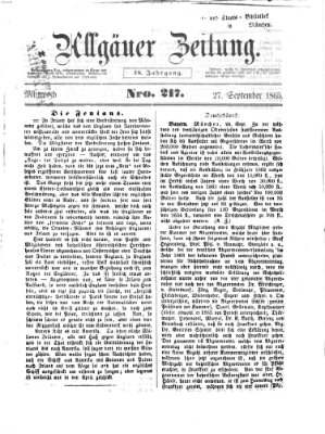 Allgäuer Zeitung Mittwoch 27. September 1865