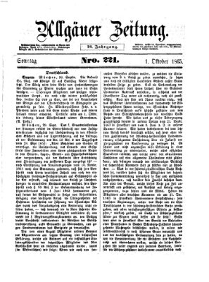 Allgäuer Zeitung Sonntag 1. Oktober 1865