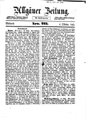 Allgäuer Zeitung Mittwoch 4. Oktober 1865