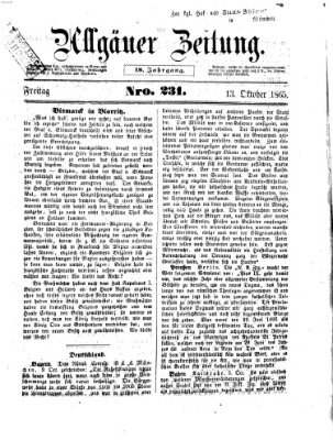 Allgäuer Zeitung Freitag 13. Oktober 1865