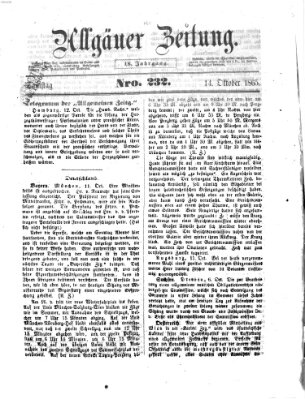 Allgäuer Zeitung Samstag 14. Oktober 1865