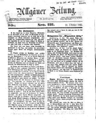 Allgäuer Zeitung Freitag 20. Oktober 1865