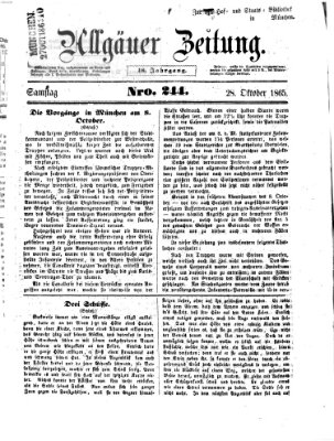 Allgäuer Zeitung Samstag 28. Oktober 1865