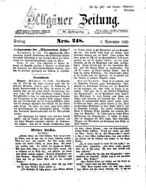 Allgäuer Zeitung Freitag 3. November 1865