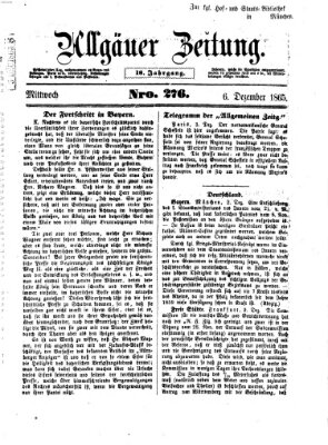 Allgäuer Zeitung Mittwoch 6. Dezember 1865