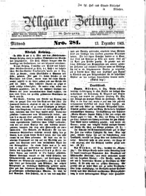 Allgäuer Zeitung Mittwoch 13. Dezember 1865