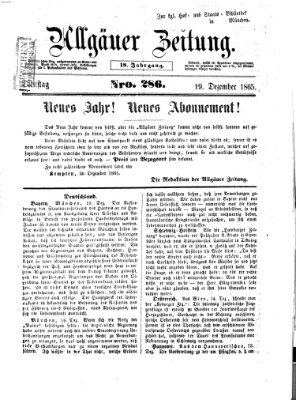 Allgäuer Zeitung Dienstag 19. Dezember 1865