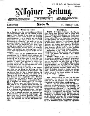 Allgäuer Zeitung Donnerstag 11. Januar 1866