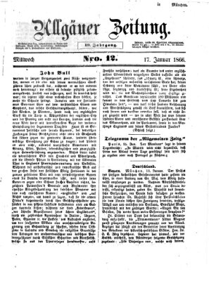 Allgäuer Zeitung Mittwoch 17. Januar 1866