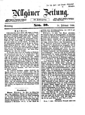 Allgäuer Zeitung Sonntag 18. Februar 1866