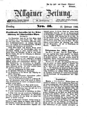 Allgäuer Zeitung Dienstag 27. Februar 1866