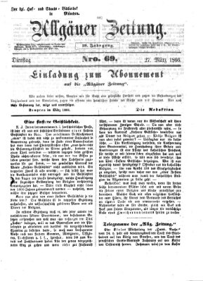 Allgäuer Zeitung Dienstag 27. März 1866