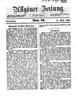 Allgäuer Zeitung Donnerstag 12. April 1866