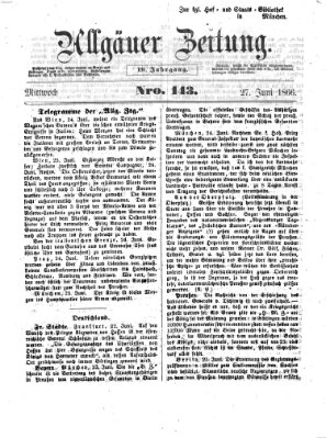 Allgäuer Zeitung Mittwoch 27. Juni 1866