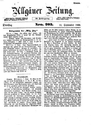 Allgäuer Zeitung Dienstag 11. September 1866