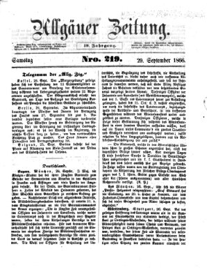 Allgäuer Zeitung Samstag 29. September 1866