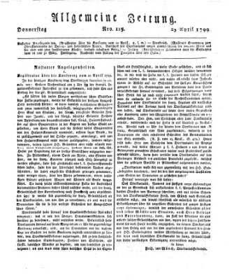 Allgemeine Zeitung Donnerstag 25. April 1799