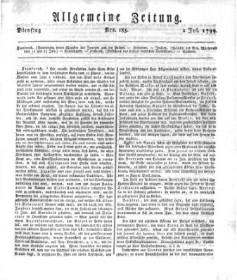 Allgemeine Zeitung Dienstag 2. Juli 1799