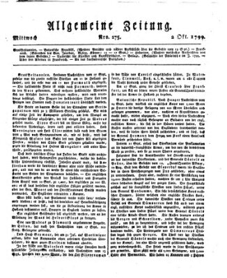 Allgemeine Zeitung Mittwoch 2. Oktober 1799