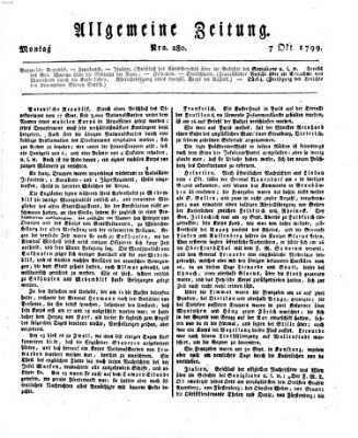 Allgemeine Zeitung Montag 7. Oktober 1799