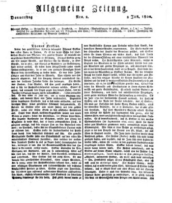 Allgemeine Zeitung Donnerstag 2. Januar 1800