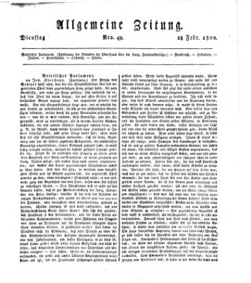 Allgemeine Zeitung Dienstag 18. Februar 1800