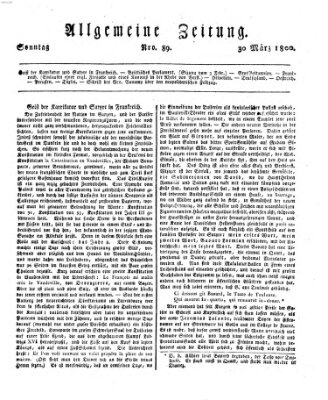 Allgemeine Zeitung Sonntag 30. März 1800