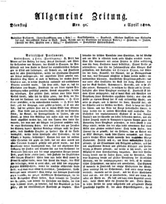 Allgemeine Zeitung Dienstag 1. April 1800