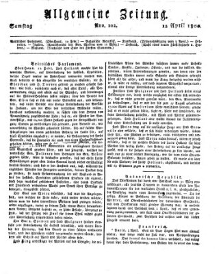 Allgemeine Zeitung Samstag 12. April 1800