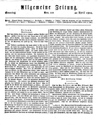 Allgemeine Zeitung Sonntag 20. April 1800