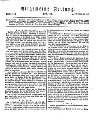 Allgemeine Zeitung Dienstag 22. April 1800