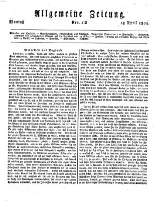 Allgemeine Zeitung Montag 28. April 1800