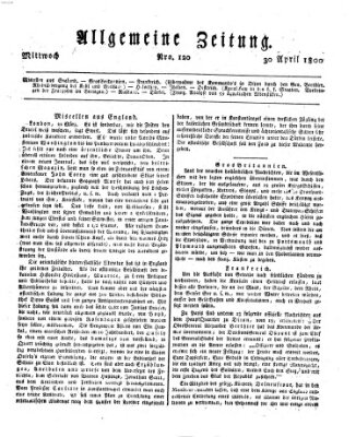 Allgemeine Zeitung Mittwoch 30. April 1800