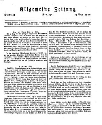 Allgemeine Zeitung Dienstag 19. August 1800