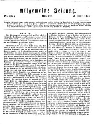 Allgemeine Zeitung Dienstag 16. September 1800