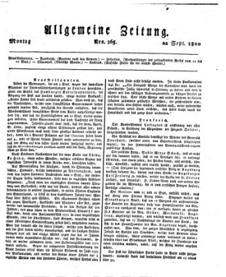 Allgemeine Zeitung Montag 22. September 1800