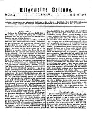 Allgemeine Zeitung Dienstag 23. September 1800