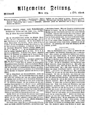 Allgemeine Zeitung Mittwoch 1. Oktober 1800